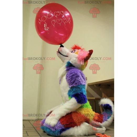 Mascotte de chien multicolore tout poilu - Redbrokoly.com