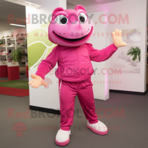 Pink Frog mascot costume character dressed with a Joggers and Beanies