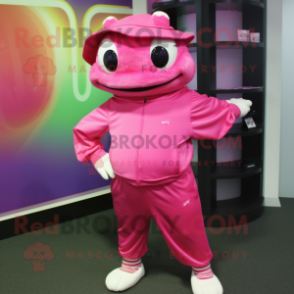 Pink Frog mascot costume character dressed with a Joggers and Beanies