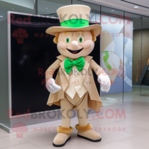 Beige Leprechaun Hat mascot costume character dressed with a Dress and Bow ties