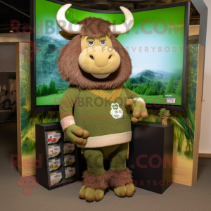 Olive Buffalo mascot costume character dressed with a Sweater and Foot pads