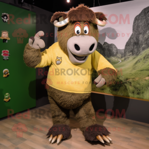 Olive Buffalo mascot costume character dressed with a Sweater and Foot pads