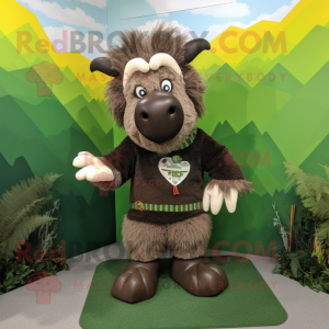 Olive Buffalo mascot costume character dressed with a Sweater and Foot pads