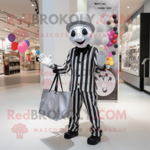 Silver Mime mascot costume character dressed with a Playsuit and Tote bags