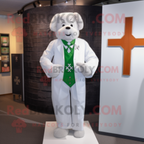White Celtic Cross mascot costume character dressed with a Dress Shirt and Tie pins