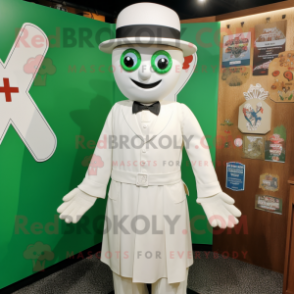 White Celtic Cross mascot costume character dressed with a Dress Shirt and Tie pins