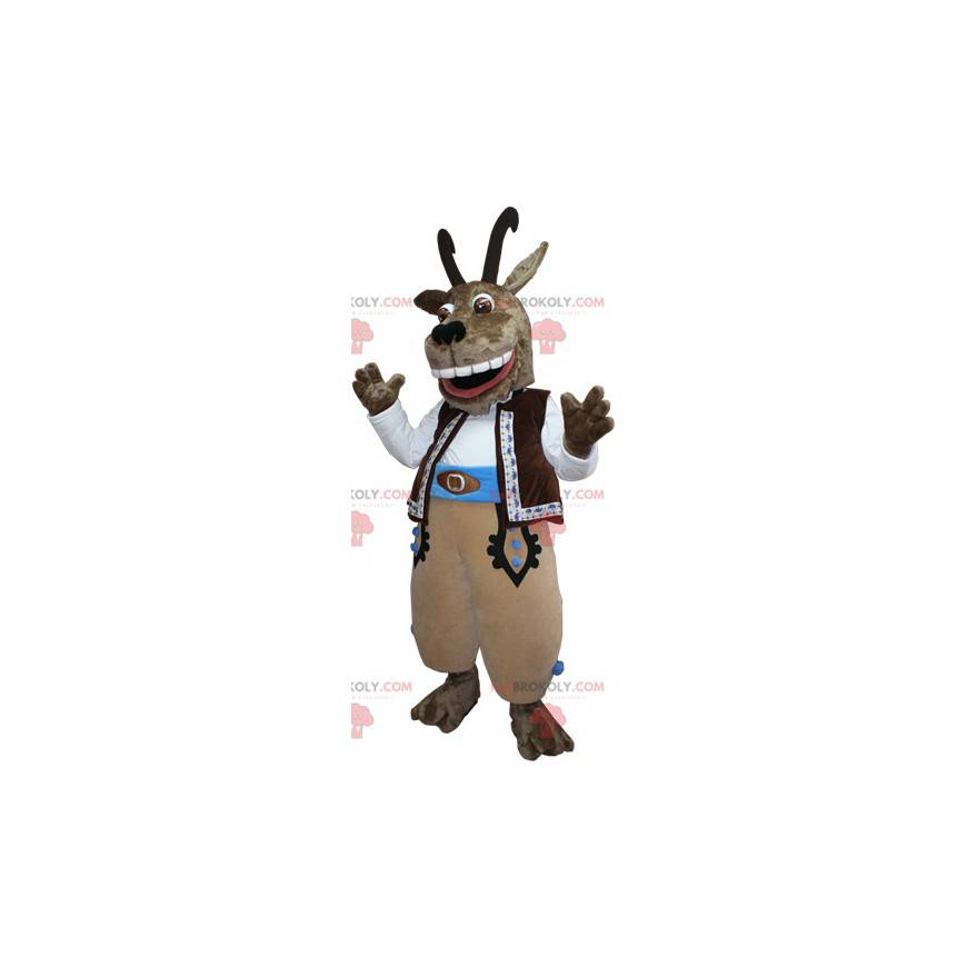 Mascote de cabra ibex marrom com chifres grandes -