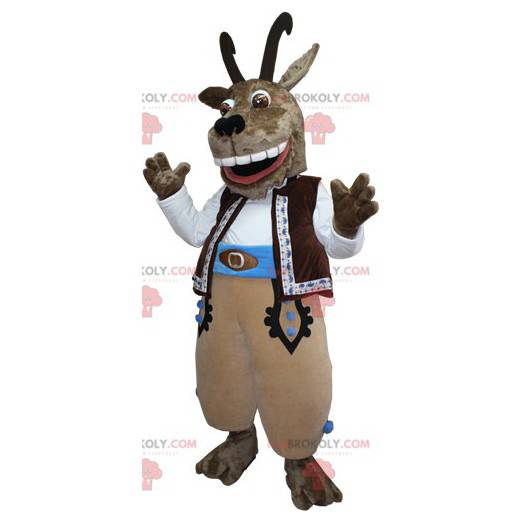 Mascote de cabra ibex marrom com chifres grandes -