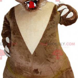 Mascote urso marrom e bege parecendo assustado - Redbrokoly.com