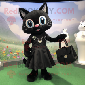 Black Cat mascot costume character dressed with a Sheath Dress and Coin purses