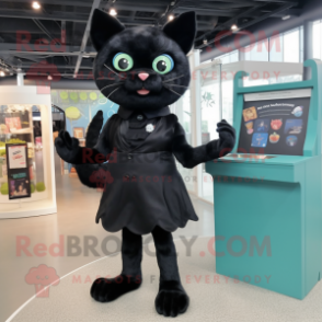 Black Cat mascot costume character dressed with a Sheath Dress and Coin purses