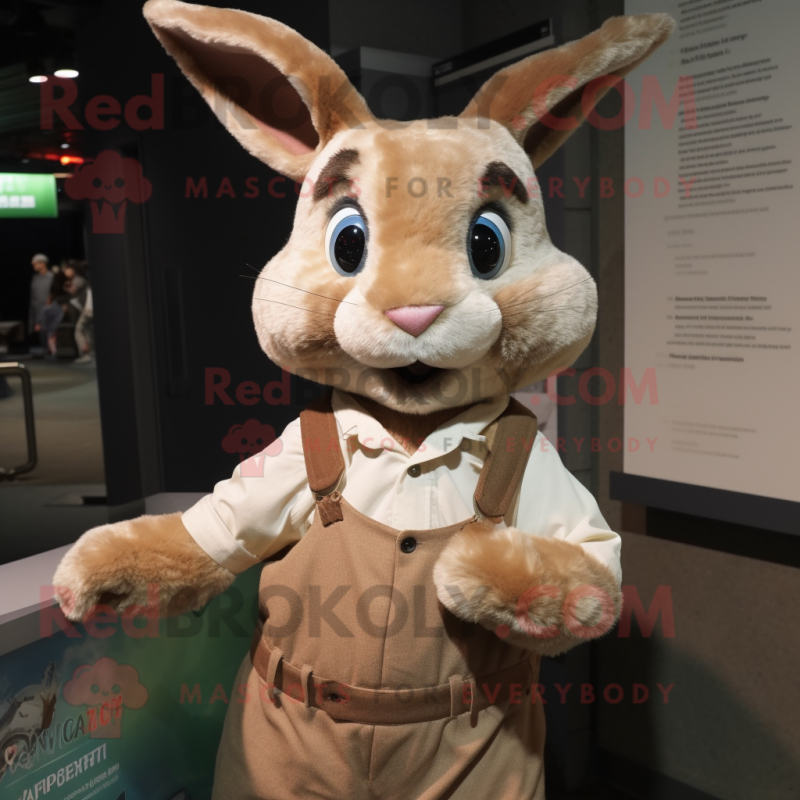 Tan Wild Rabbit mascot costume character dressed with a Button-Up Shirt and Shawls