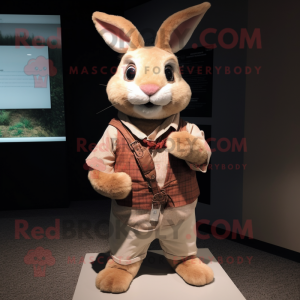 Tan Wild Rabbit mascot costume character dressed with a Button-Up Shirt and Shawls