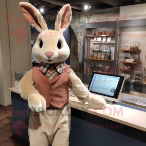 Tan Wild Rabbit mascot costume character dressed with a Button-Up Shirt and Shawls