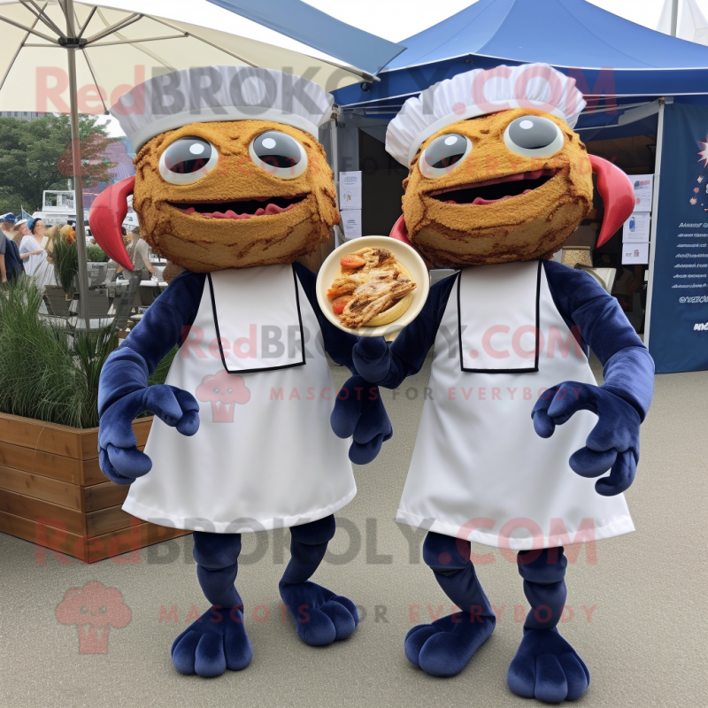 Navy Crab Cakes mascot costume character dressed with a Dress and Cufflinks