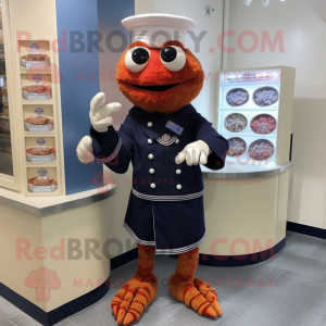 Navy Crab Cakes mascot costume character dressed with a Dress and Cufflinks