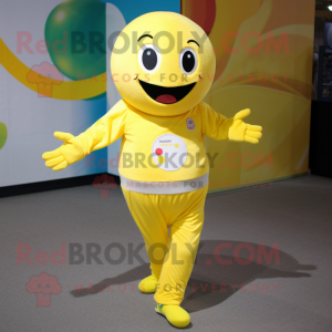 Lemon Yellow Juggle mascot costume character dressed with a Romper and Wraps