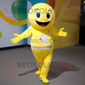 Lemon Yellow Juggle mascot costume character dressed with a Romper and Wraps