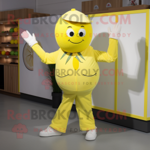 Lemon Yellow Juggle mascot costume character dressed with a Romper and Wraps