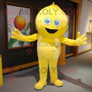 Lemon Yellow Juggle mascot costume character dressed with a Romper and Wraps