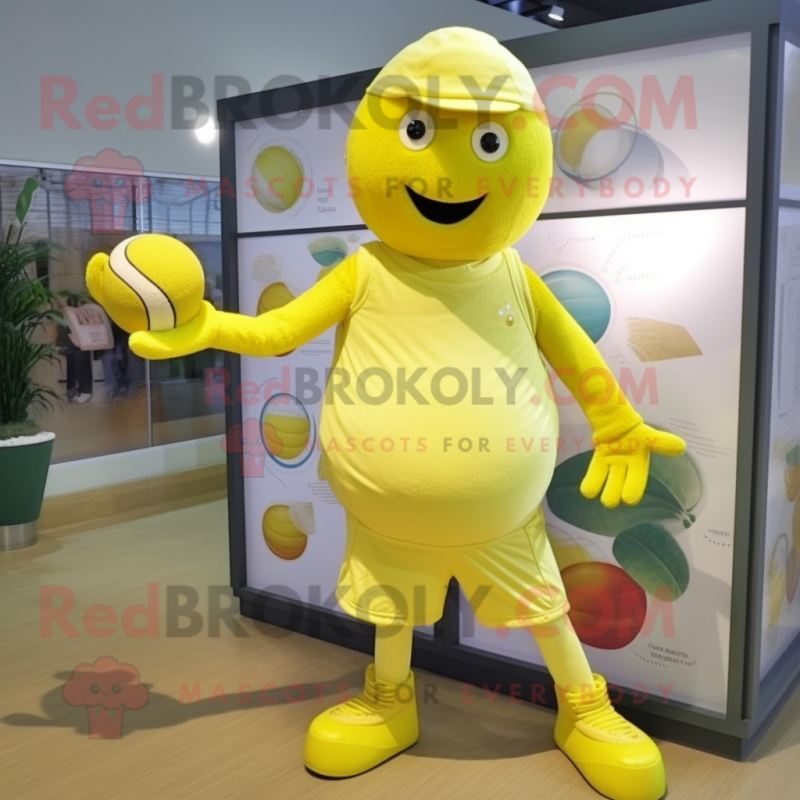 Lemon Yellow Juggle mascot costume character dressed with a Romper and Wraps