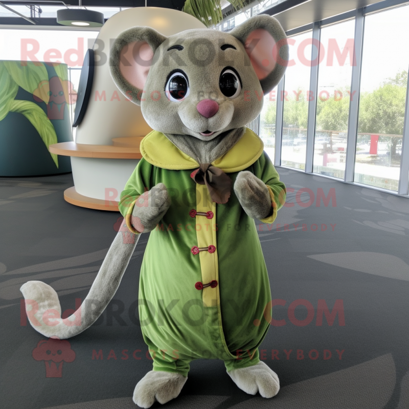 Olive Dormouse mascot costume character dressed with a Wrap Dress and Shoe laces Olive Dormouse mascot costume character dressed with a Wrap Dress and Shoe laces