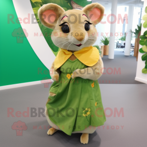 Olive Dormouse mascot costume character dressed with a Wrap Dress and Shoe laces