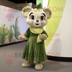 Olive Dormouse mascot costume character dressed with a Wrap Dress and Shoe laces