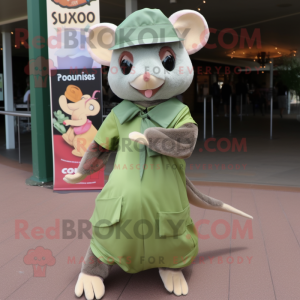 Olive Dormouse mascot costume character dressed with a Wrap Dress and Shoe laces