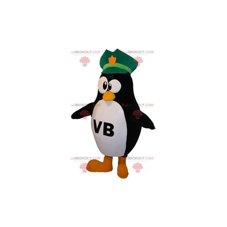 Mascotte del pinguino in bianco e nero con il cappello di un