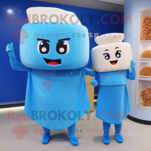 Blue Fried Rice mascot costume character dressed with a Sheath Dress and Cummerbunds