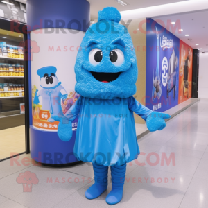 Blue Fried Rice mascot costume character dressed with a Sheath Dress and Cummerbunds