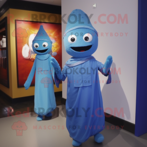 Blue Fried Rice mascot costume character dressed with a Sheath Dress and Cummerbunds