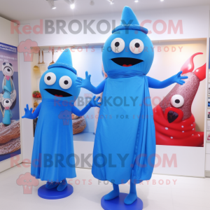 Blue Fried Rice mascot costume character dressed with a Sheath Dress and Cummerbunds