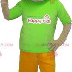 Young boy mascot with a green and yellow outfit - Redbrokoly.com