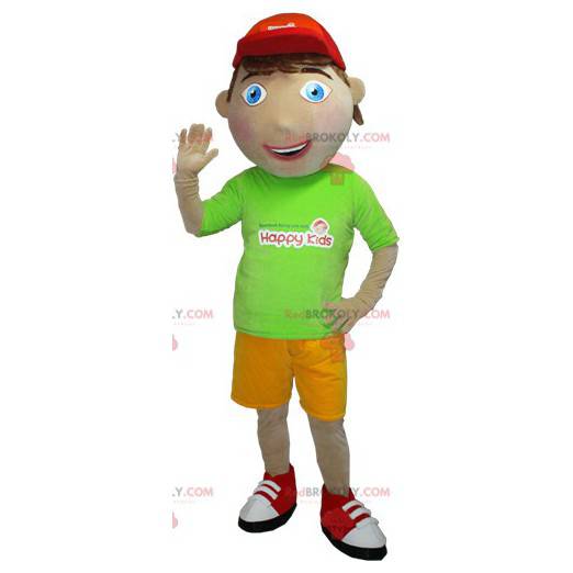 Mascota de niño con un traje verde y amarillo - Redbrokoly.com