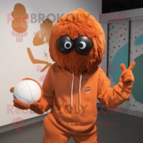 Rust Handball Ball mascot costume character dressed with a Hoodie and Hairpins