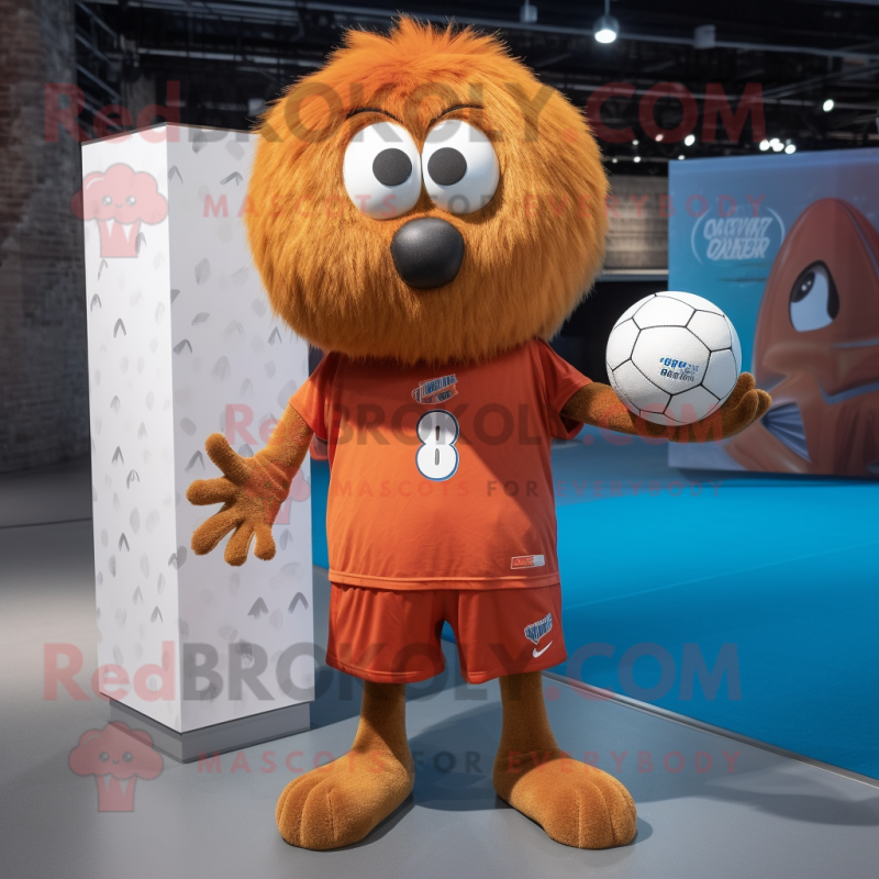 Rust Handball Ball mascot costume character dressed with a Hoodie and Hairpins Rust Handball Ball mascot costume character dressed with a Hoodie and Hairpins