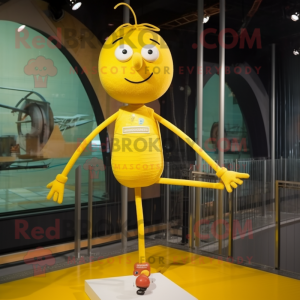 Yellow Tightrope Walker mascot costume character dressed with a Graphic Tee and Keychains