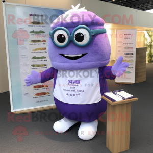 Lavender Sushi mascot costume character dressed with a Polo Tee and Reading glasses