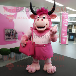 Rosa Minotaur maskot kostym...