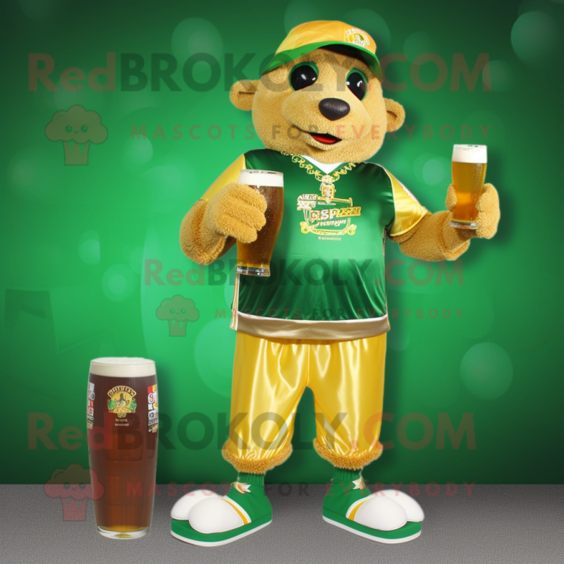 Gold Green Beer mascot costume character dressed with a Bikini and Anklets Gold Green Beer mascot costume character dressed with a Bikini and Anklets