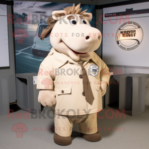 Beige Sow mascot costume character dressed with a Parka and Tie pins