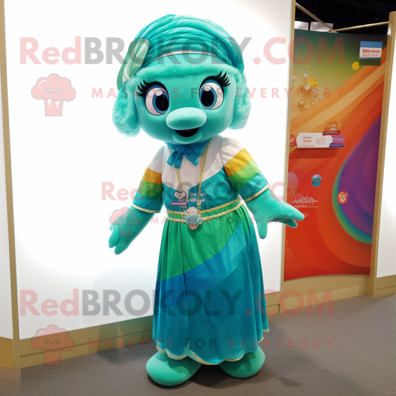 Teal Rainbow mascot costume character dressed with a Blouse and Anklets