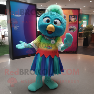 Teal Rainbow mascot costume character dressed with a Blouse and Anklets