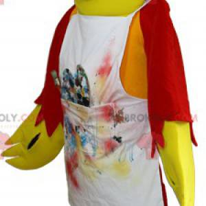 Gul och röd papegojamaskot med ett förkläde - Redbrokoly.com