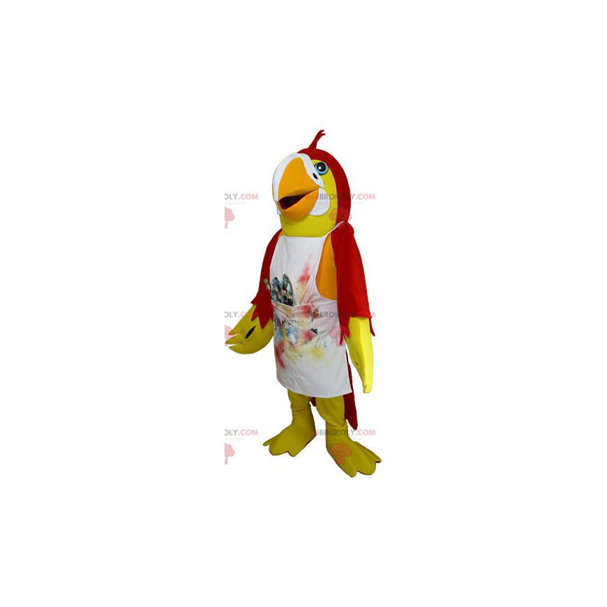 Gul og rød papegøje maskot med forklæde - Redbrokoly.com