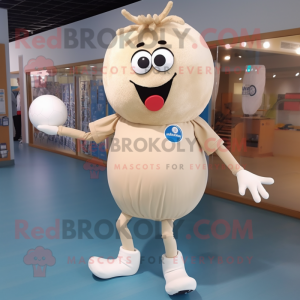 Beige Handball Ball mascot costume character dressed with a Long Sleeve Tee and Shoe clips