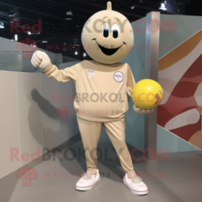 Beige Handball Ball mascot costume character dressed with a Long Sleeve Tee and Shoe clips