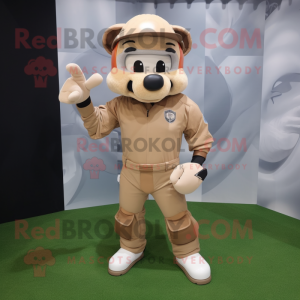 Tan American Football Helmet mascot costume character dressed with a Cargo Pants and Gloves